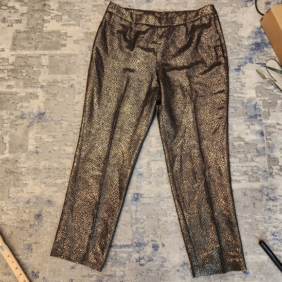 Anne Klein Shimmering Gold Metallic Black Snake Print Pants Size 12 - Picture 10 of 17